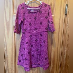 Faded Glory Girls Dress sz S 6-6x Aztec 3/4 Sleeve Tight Knit Fit & Flare Purple